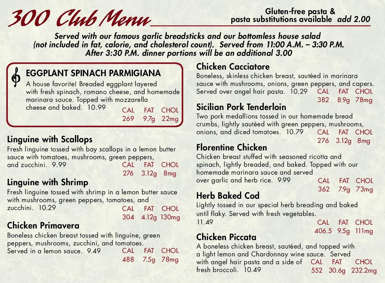 300 Club Menu That's Amore Italian Cafe